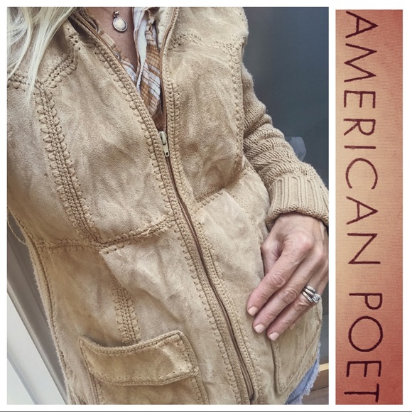 ♦️VINTAGE 70’s♦️Tan Suede & SweaterKnit Zip JACKET - Picture 2 of 8